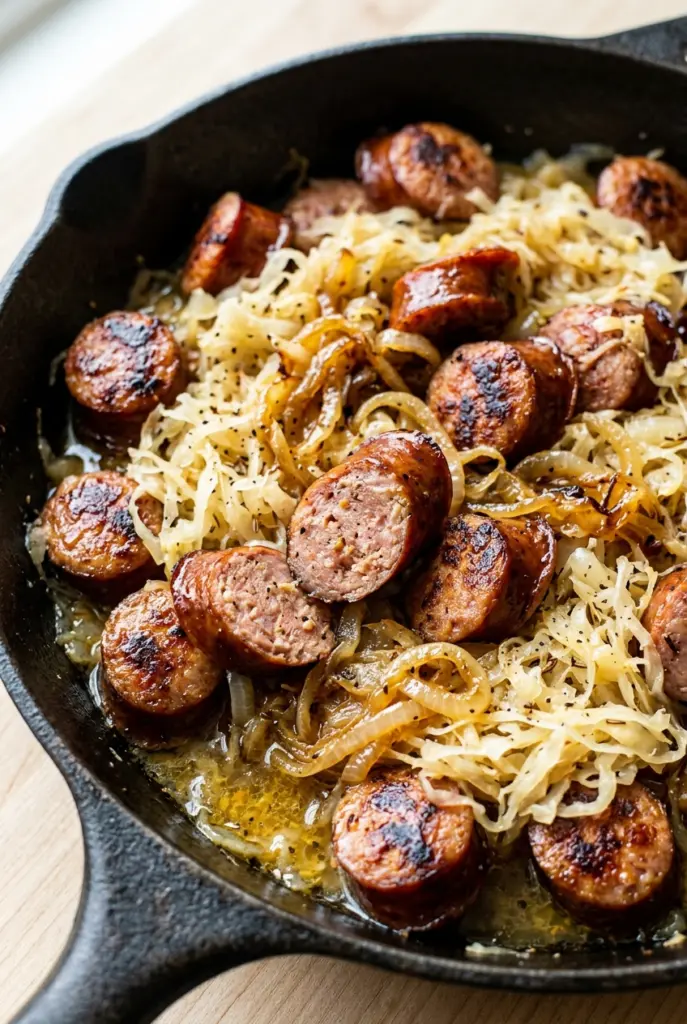 Smoked Kielbasa and Sauerkraut Skillet