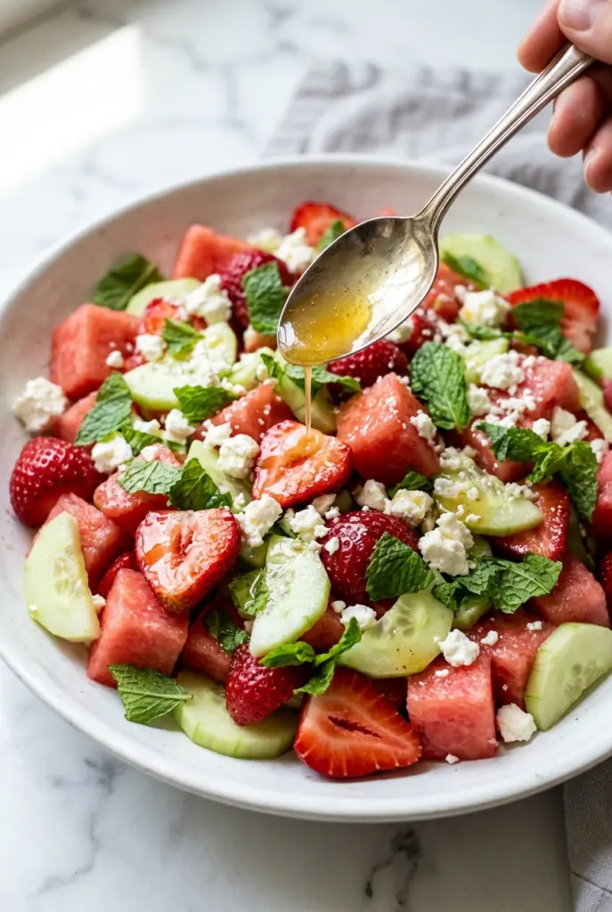 Strawberry Watermelon Feta Mint Cucumber Salad