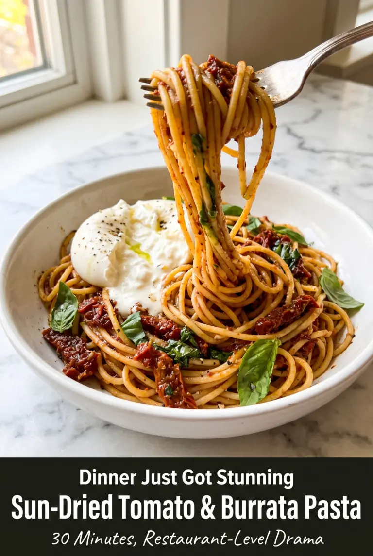 Sun-Dried Tomato & Burrata Pasta with Basil Oil