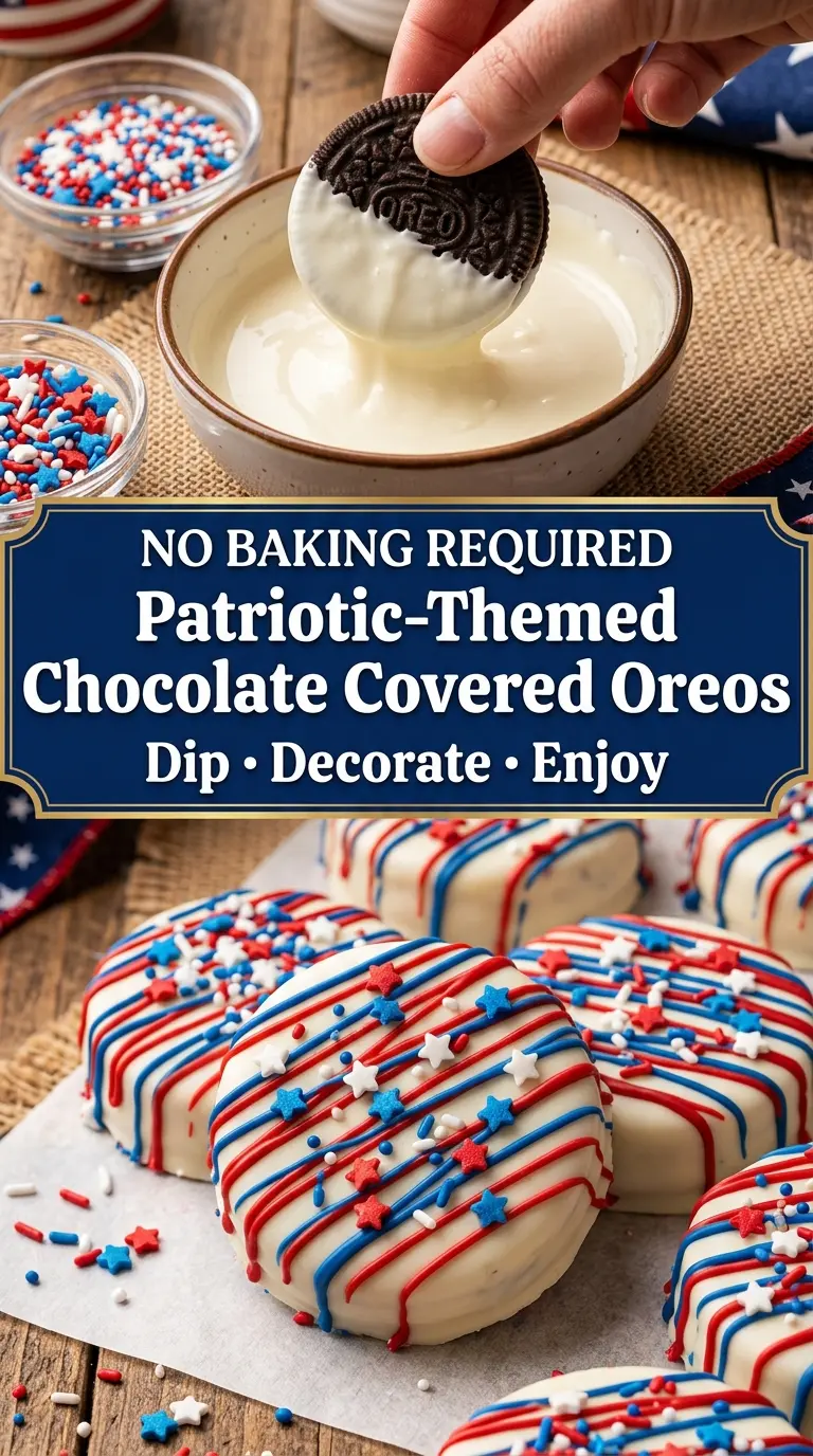 Patriotic-Themed Chocolate Covered Oreos festive no-bake