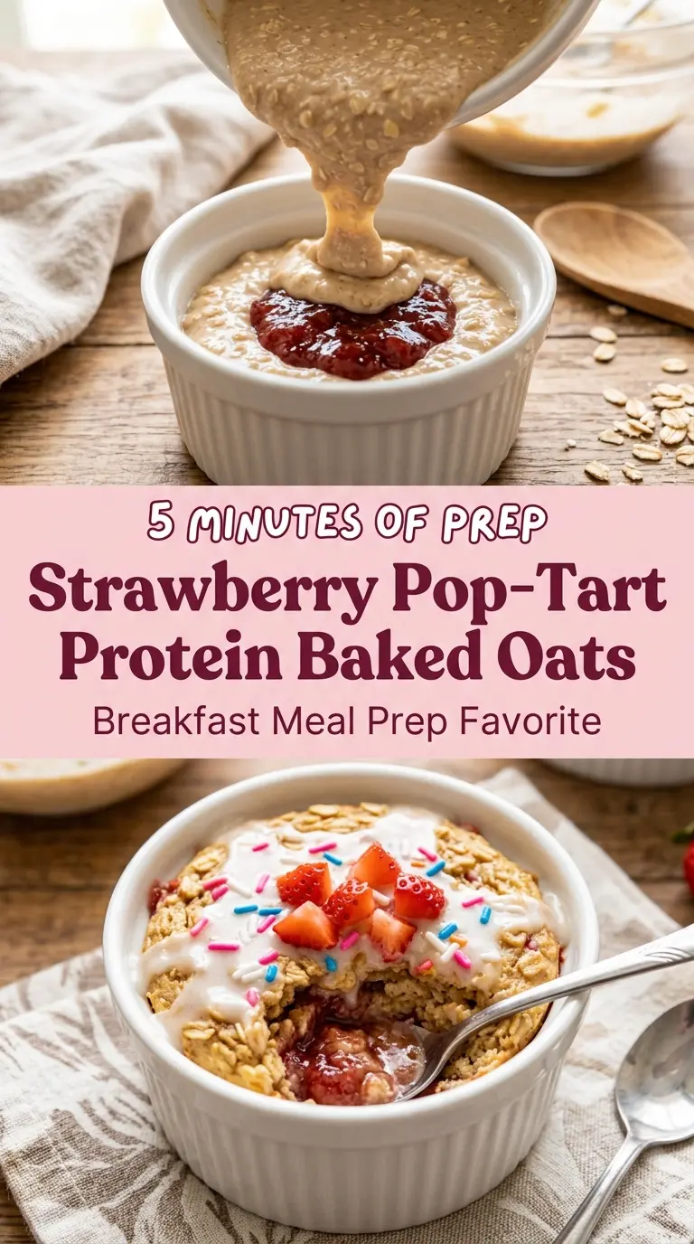 Strawberry Pop-Tart Protein Baked Oats fluffy strawberry glazed