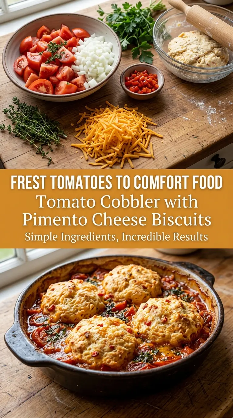 Tomato Cobbler with Pimento Cheese Biscuits