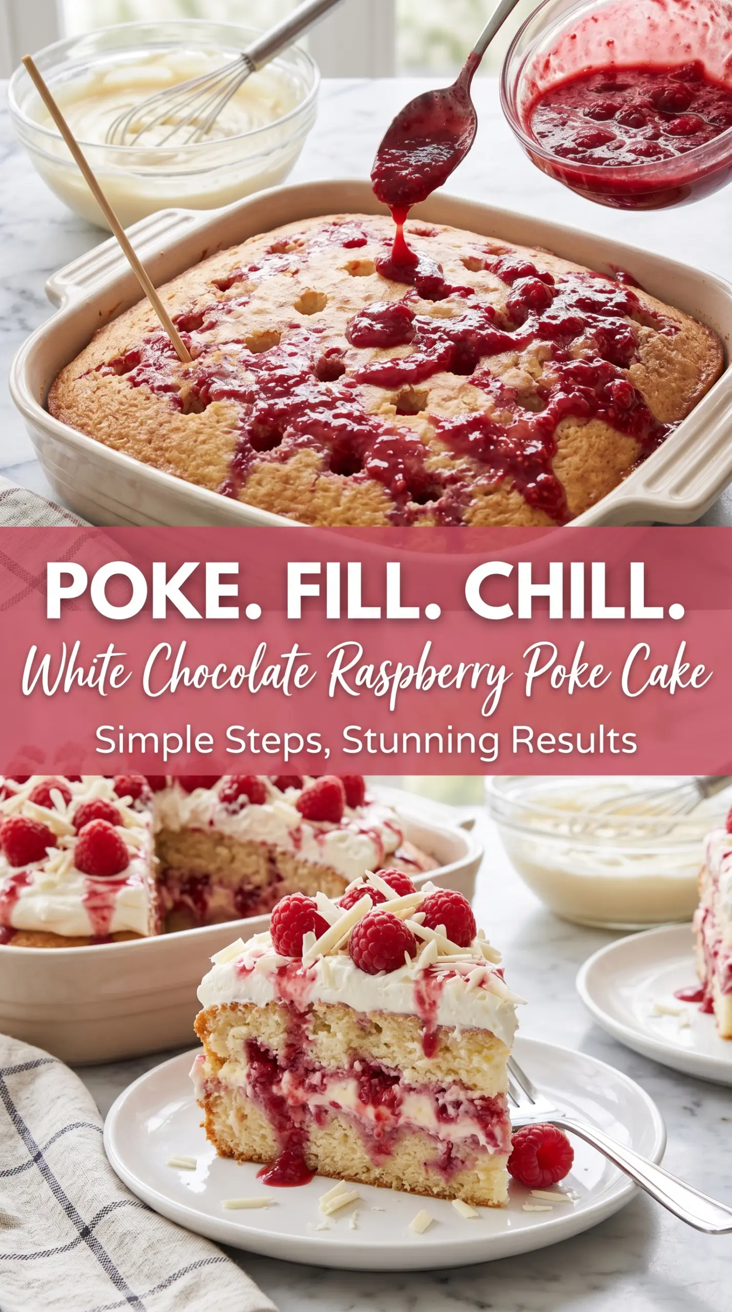 White Chocolate Raspberry Poke Cake soft creamy