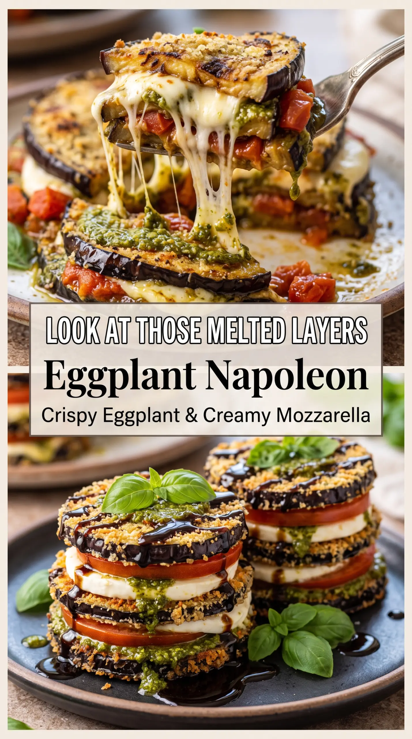 Eggplant Napoleon layered vegetarian stacks