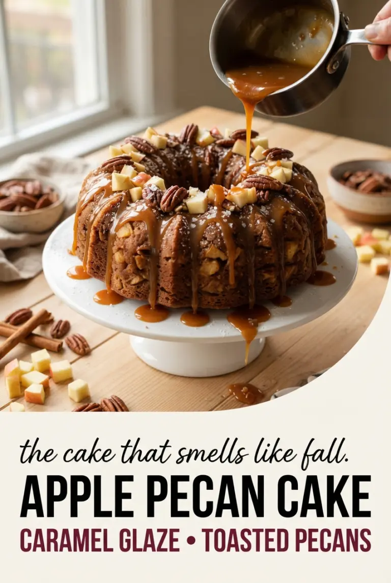 Apple Pecan Cake with Caramel Glaze