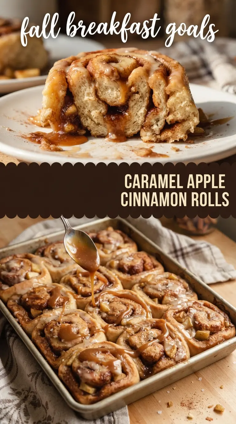 Caramel apple cinnamon rolls soft spirals jammy apples salted caramel glaze