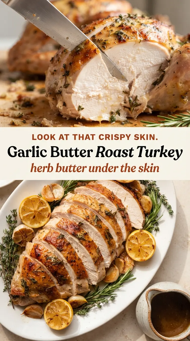Garlic Butter Roast Turkey, golden and herb-crusted
