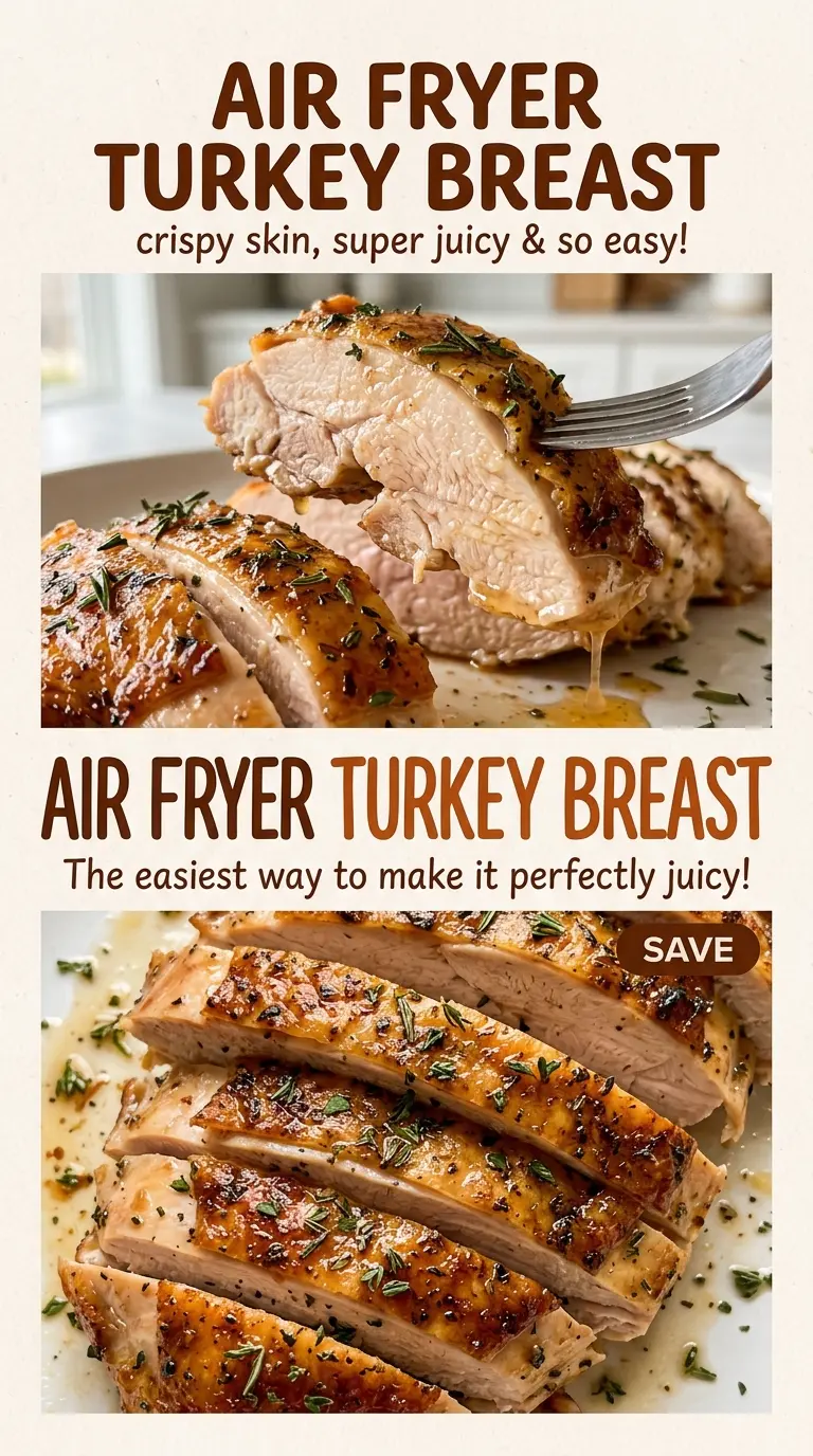 Air fryer turkey breast with tender, seasoned slices