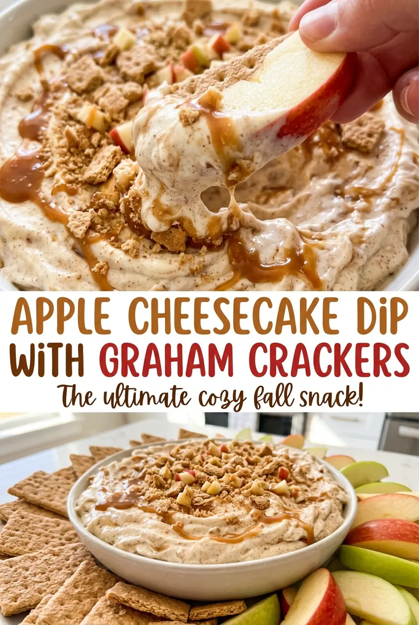 Apple cheesecake dip with graham crackers and creamy cinnamon texture