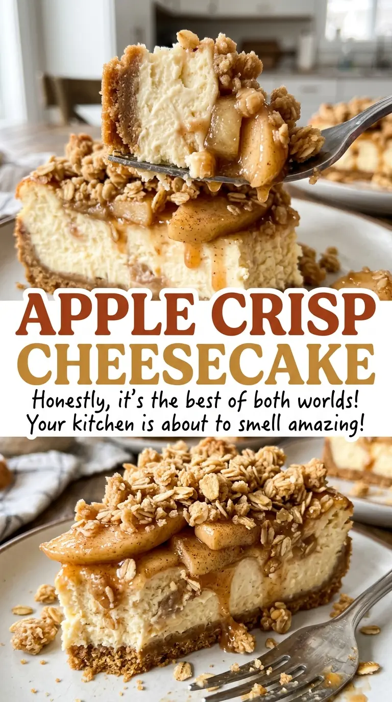 Apple Crisp Cheesecake with cinnamon apple layers