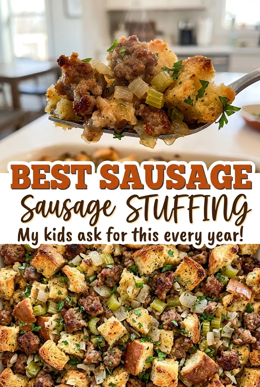 Best Sausage Stuffing golden crisp casserole