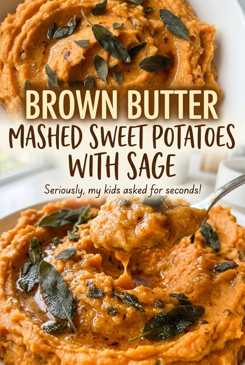 Brown butter mashed sweet potatoes with sage, creamy and rustic