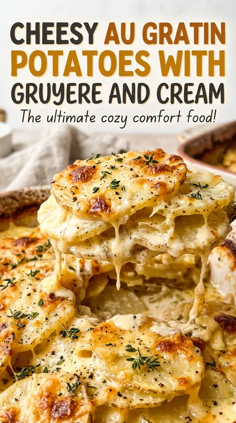 Cheesy au gratin potatoes with Gruyere and cream, creamy layered potatoes