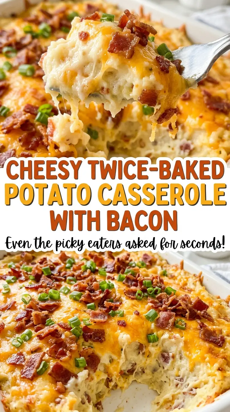 Cheesy Twice-Baked Potato Casserole with Bacon, creamy potato filling