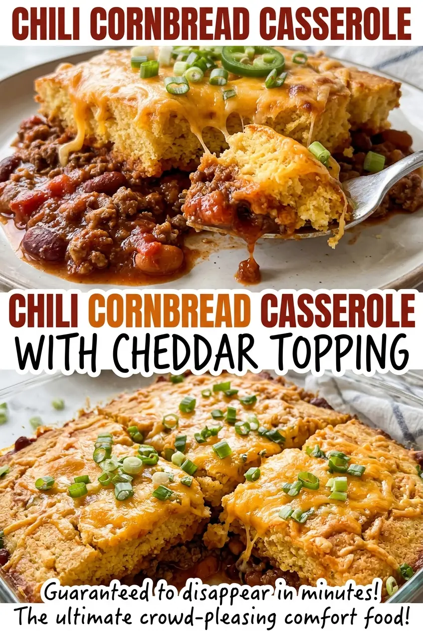 Chili Cornbread Casserole with Cheddar Topping golden cheesy crust