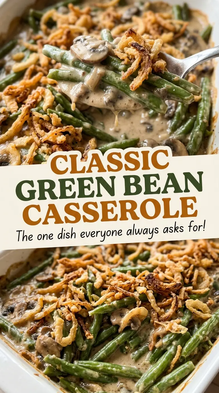 Classic Green Bean Casserole with bubbling creamy filling
