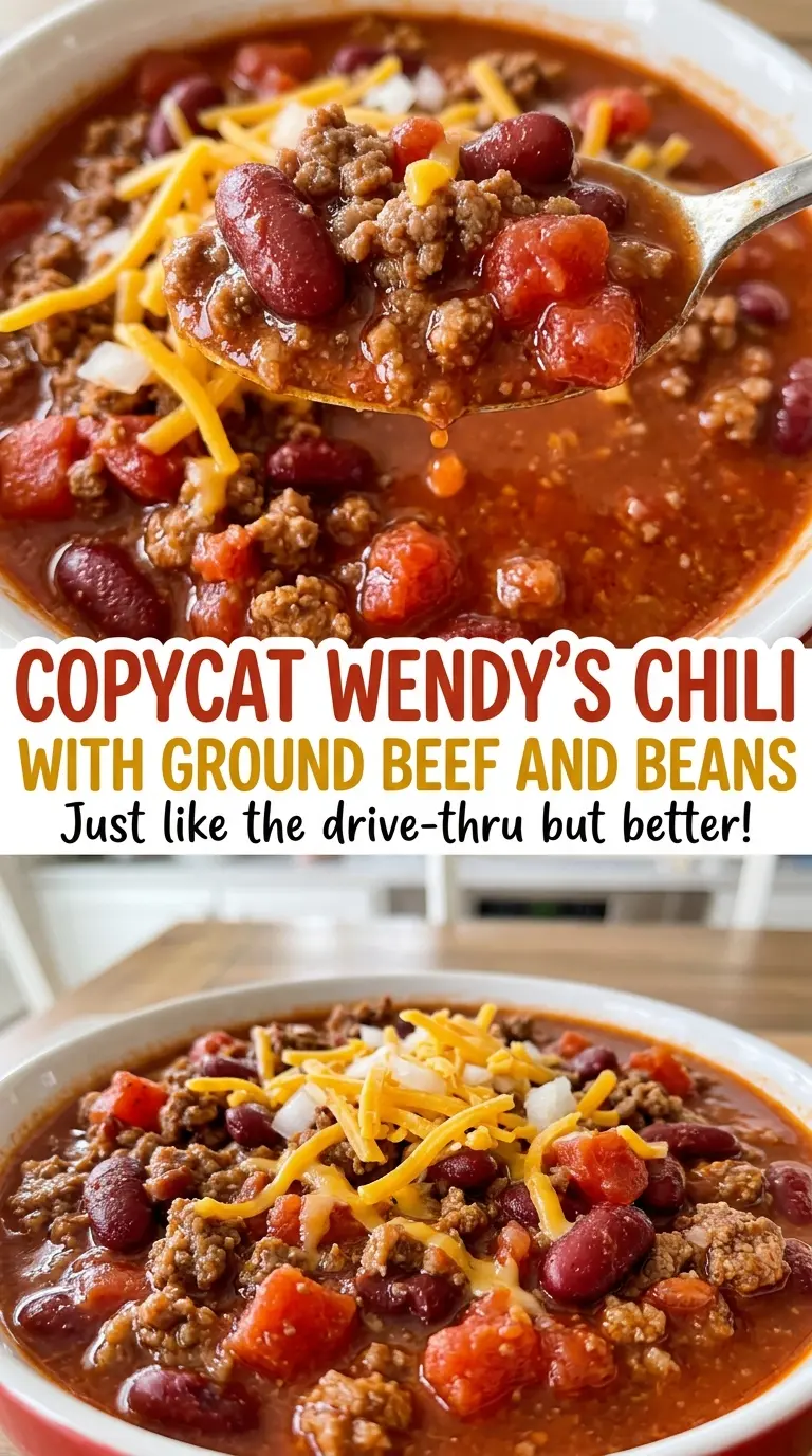 Copycat Wendy's Chili with Ground Beef and Beans rich tomato bean