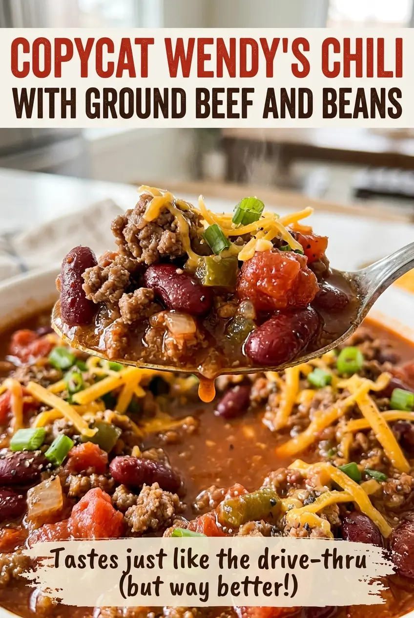 Copycat Wendy's Chili with Ground Beef and Beans thick hearty classic