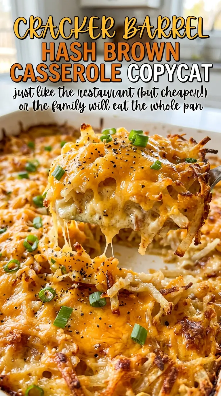 Cracker Barrel Hash Brown Casserole Copycat bubbling golden cheddar