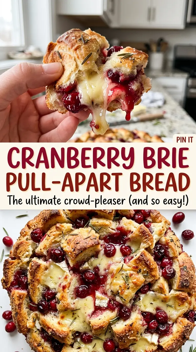 Cranberry Brie Pull-Apart Bread with melted Brie and crisp crust