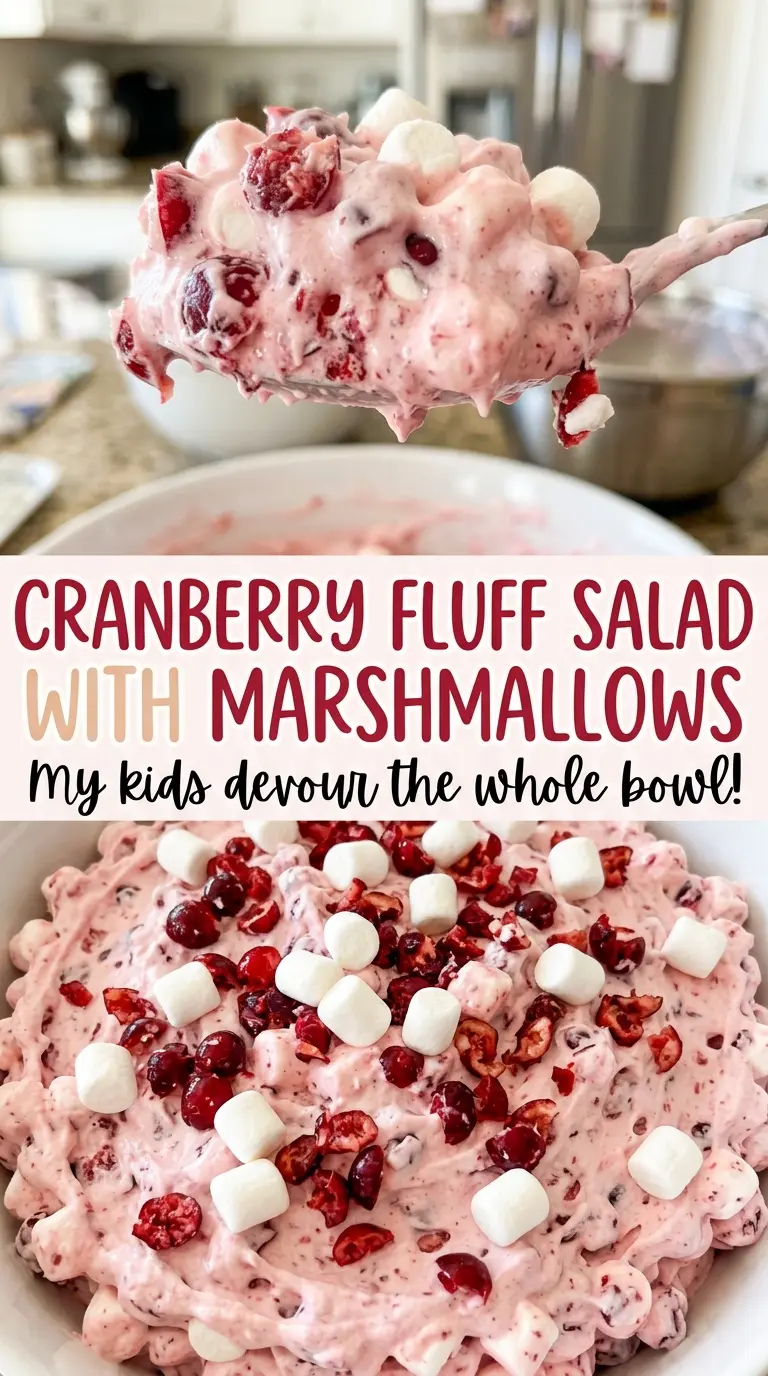 Cranberry Fluff Salad with Marshmallows, creamy and tart