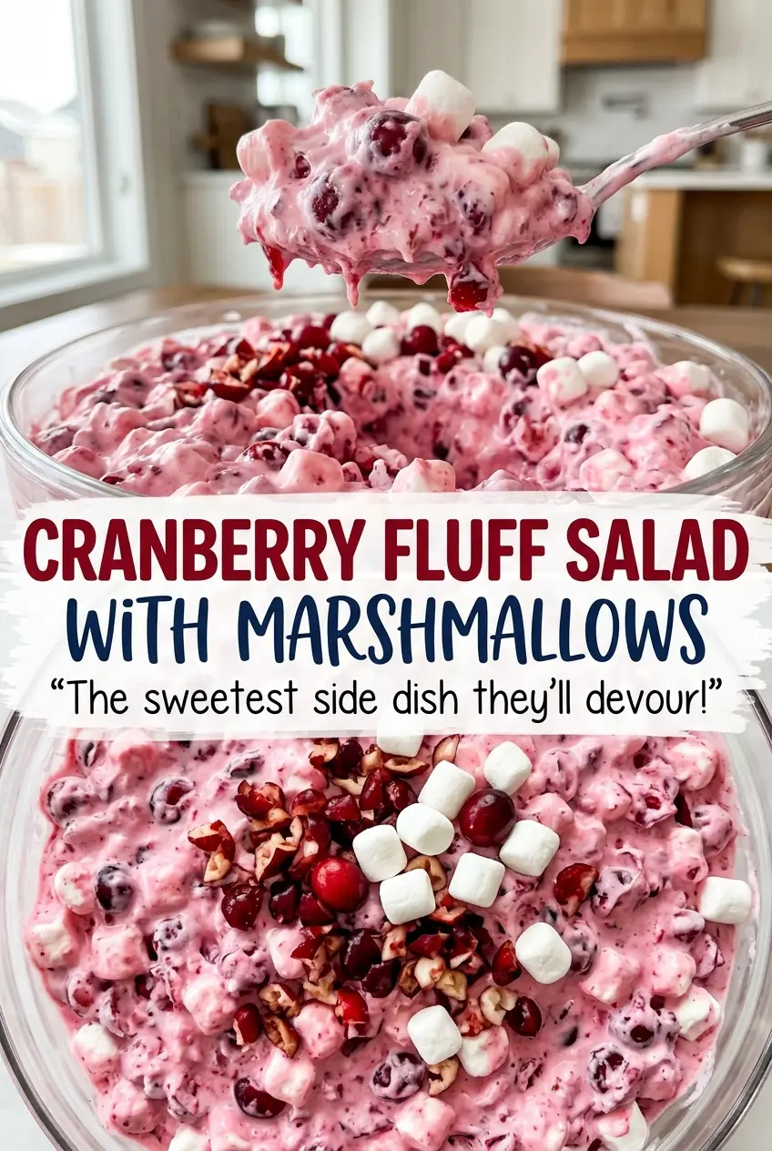 Cranberry Fluff Salad with Marshmallows, creamy and fluffy