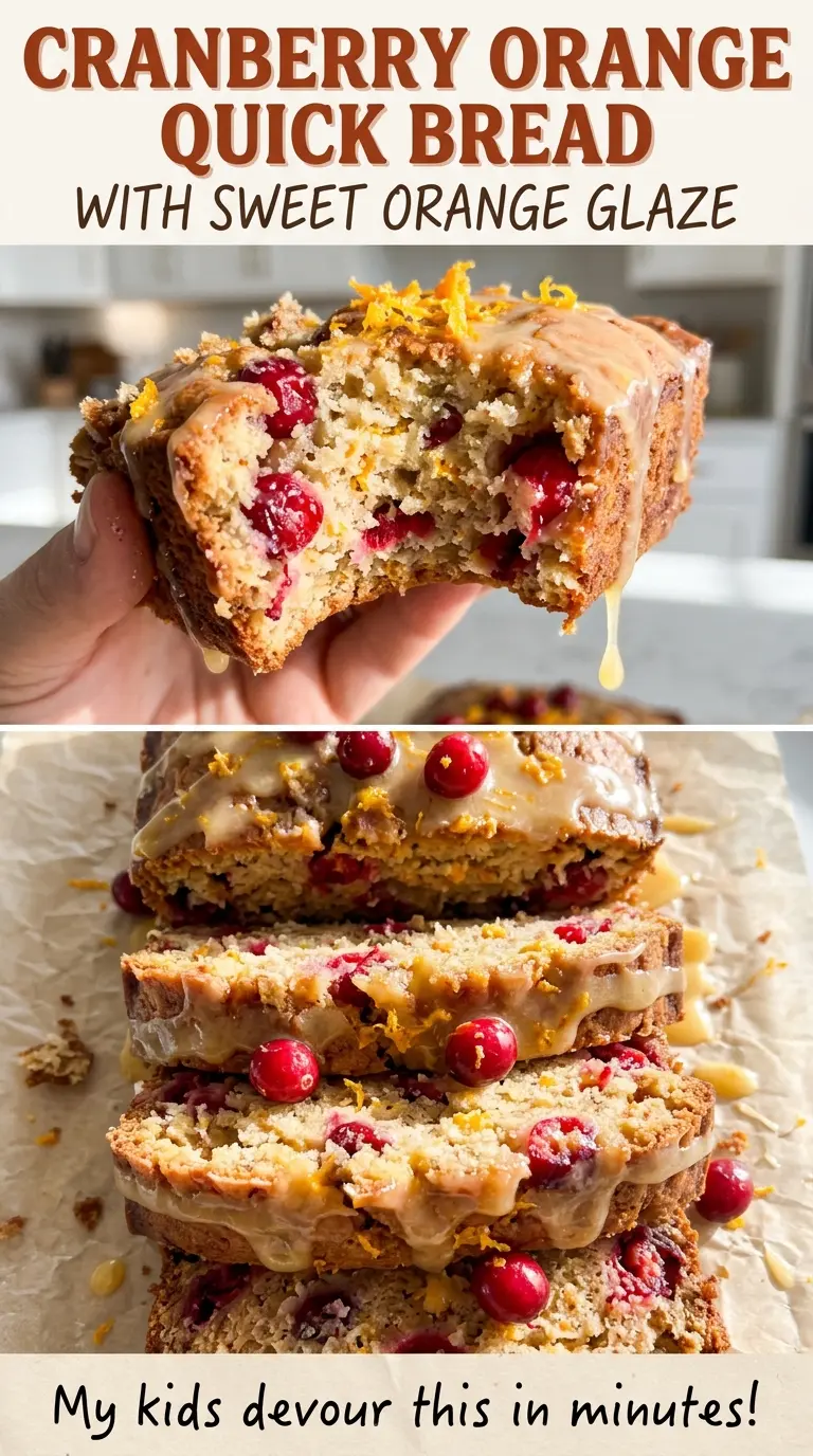 Cranberry orange quick bread with sweet orange glaze sliced glazed loaf