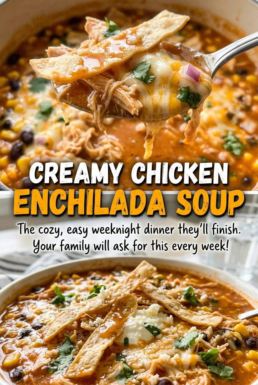 Creamy Chicken Enchilada Soup with tender chicken