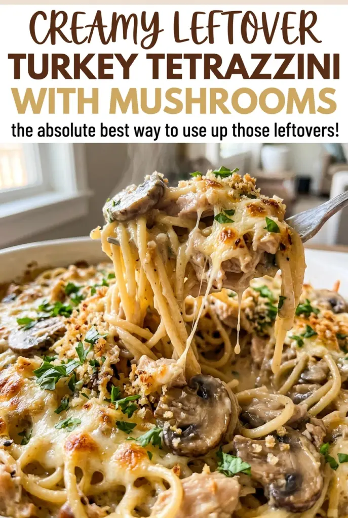 Creamy Leftover Turkey Tetrazzini with Mushrooms