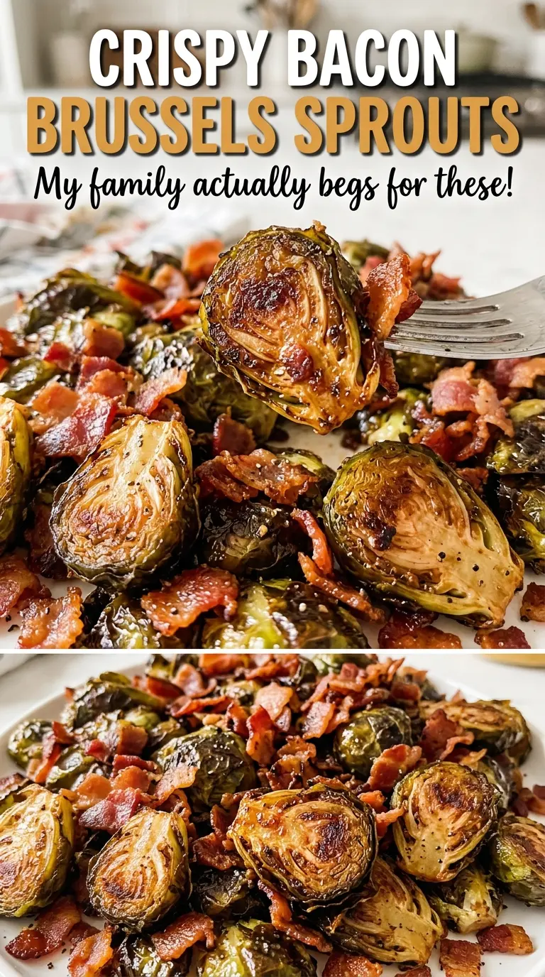Crispy Bacon Brussels Sprouts with crisp savory bacon