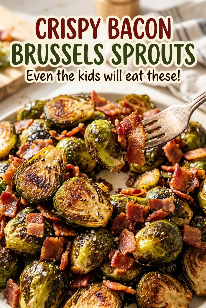 Crispy Bacon Brussels Sprouts with browned edges