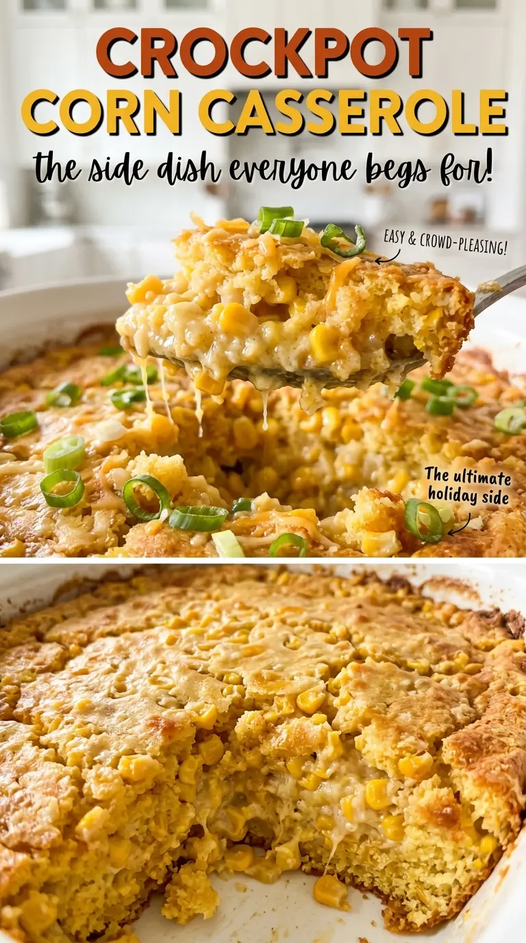 Crockpot Corn Casserole cheesy golden top
