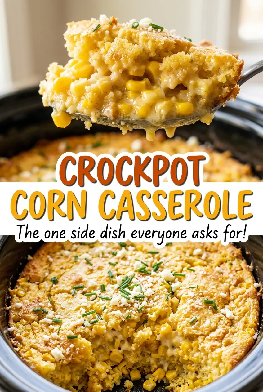 Crockpot Corn Casserole creamy golden center