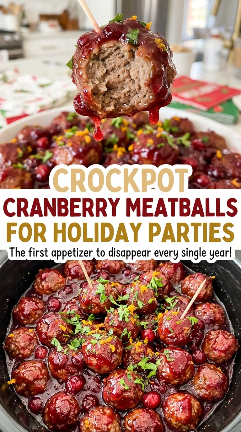Crockpot Cranberry Meatballs for Holiday Parties glossy saucy appetizer