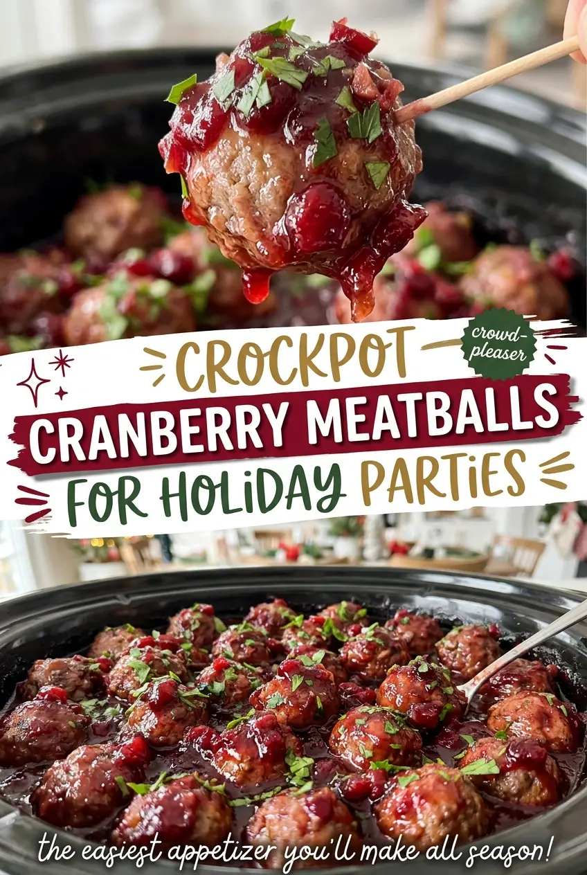Crockpot Cranberry Meatballs for Holiday Parties glossy saucy appetizer