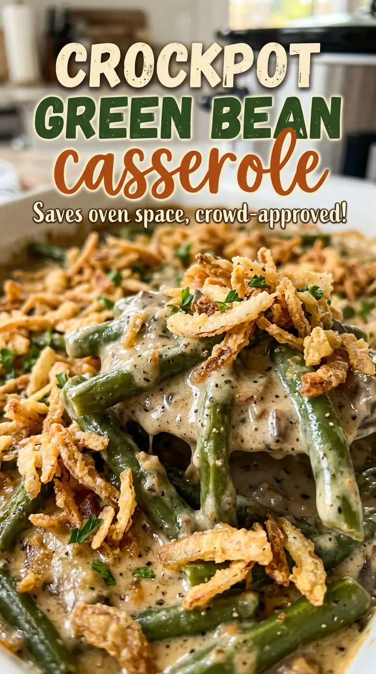 Crockpot Green Bean Casserole golden onion topping