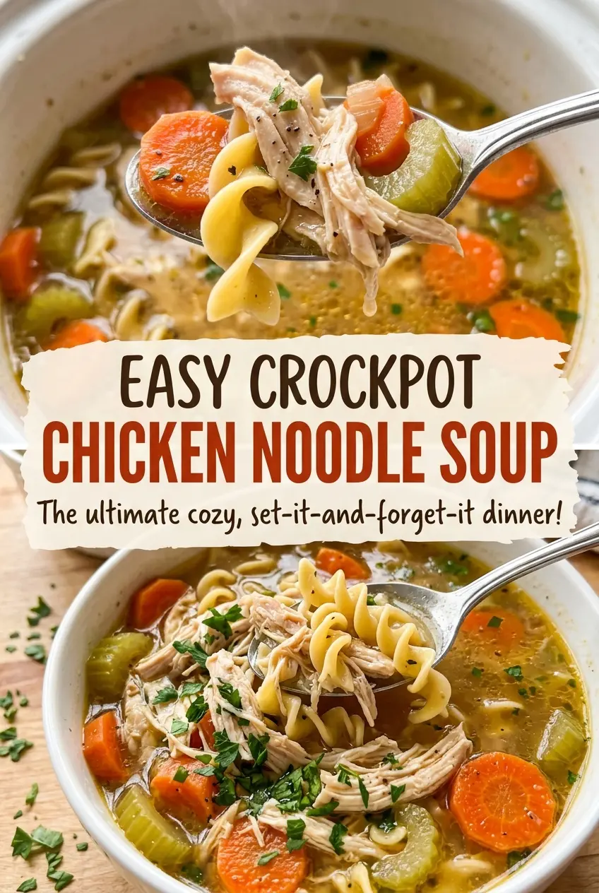 Easy Crockpot Chicken Noodle Soup tender chicken vegetables