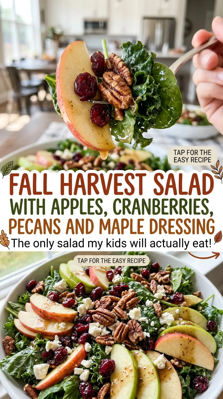 Fall harvest salad with apples, cranberries, pecans, and maple dressing, colorful and crisp