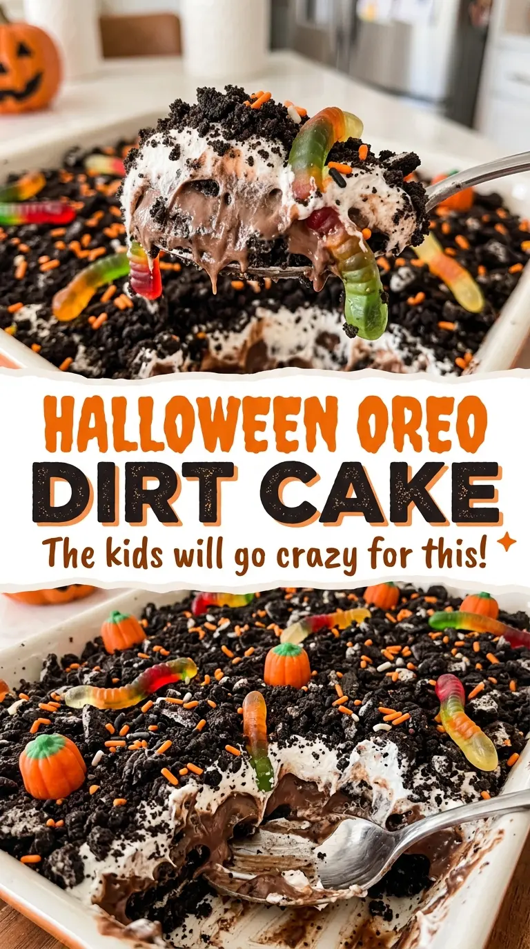 Halloween Oreo Dirt Cake creamy vanilla layers