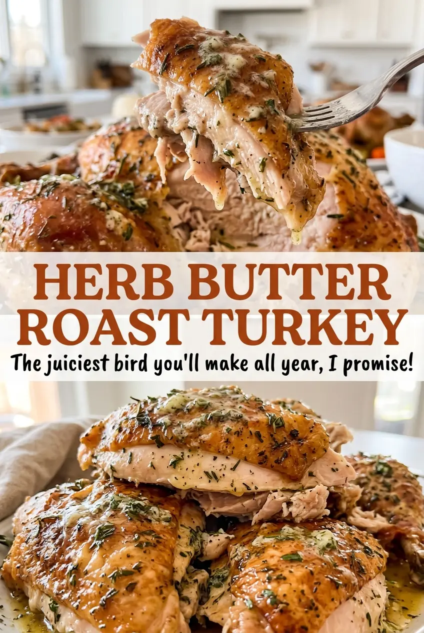 Herb Butter Roast Turkey with golden herb crust