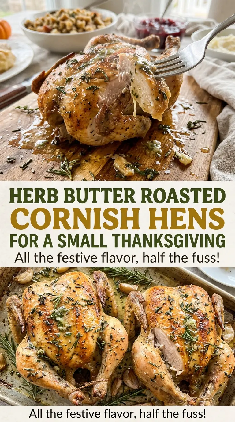 Herb Butter Roasted Cornish Hens with browned herb crust