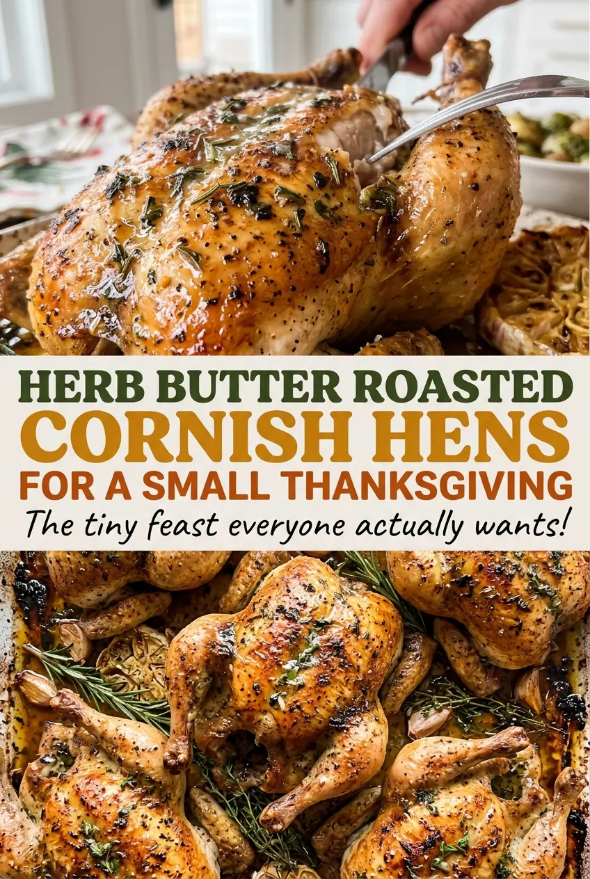 Herb Butter Roasted Cornish Hens with golden, crisp skin