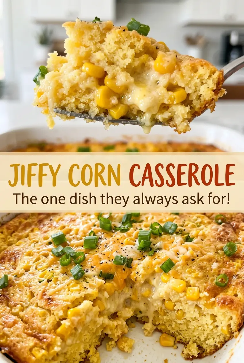 Jiffy Corn Casserole golden creamy edges