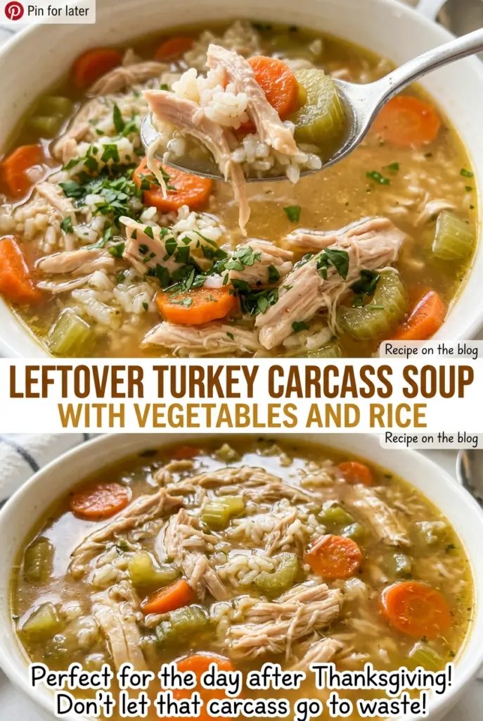 Leftover Turkey Carcass Soup with Vegetables and Rice