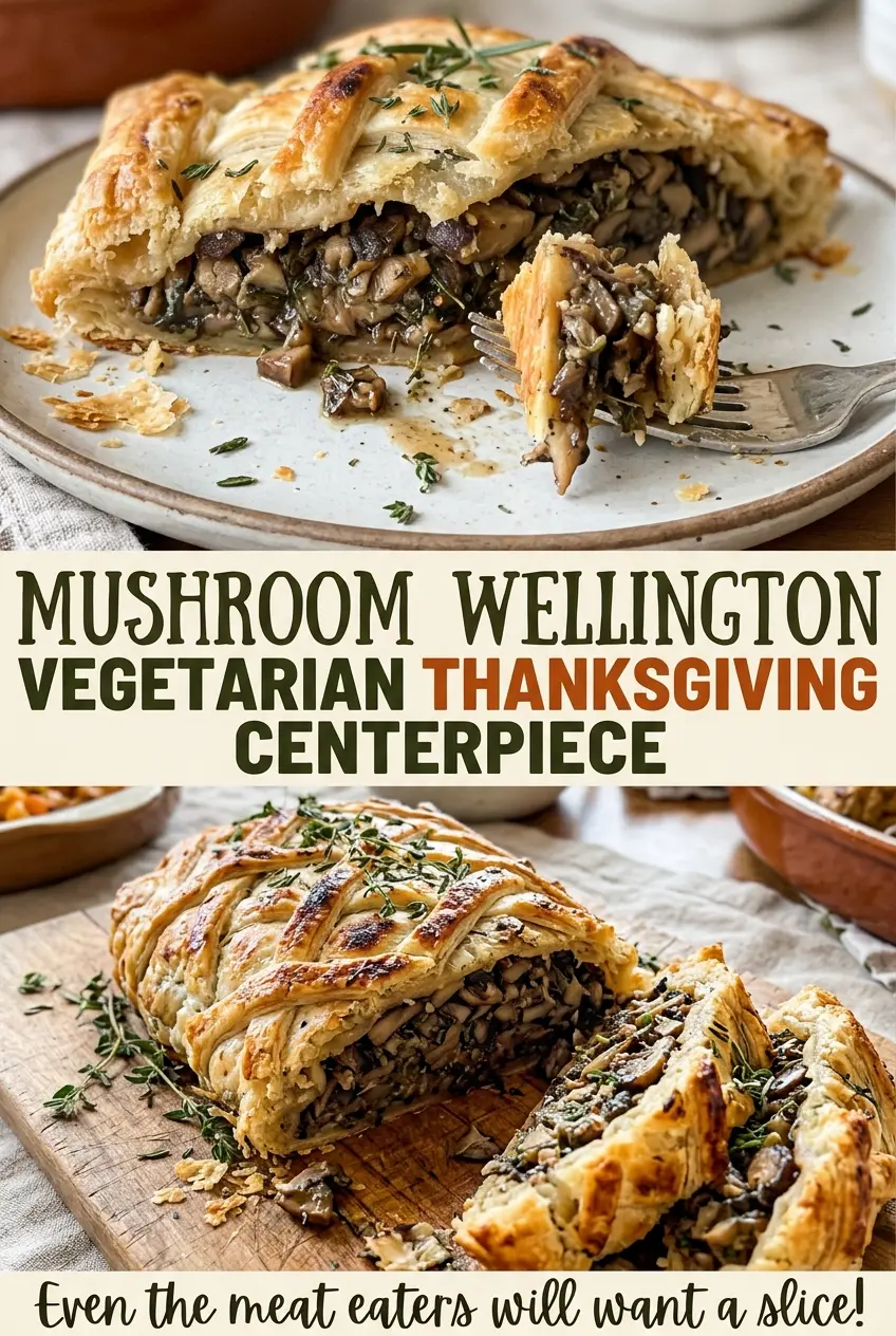 Mushroom Wellington with golden flaky pastry