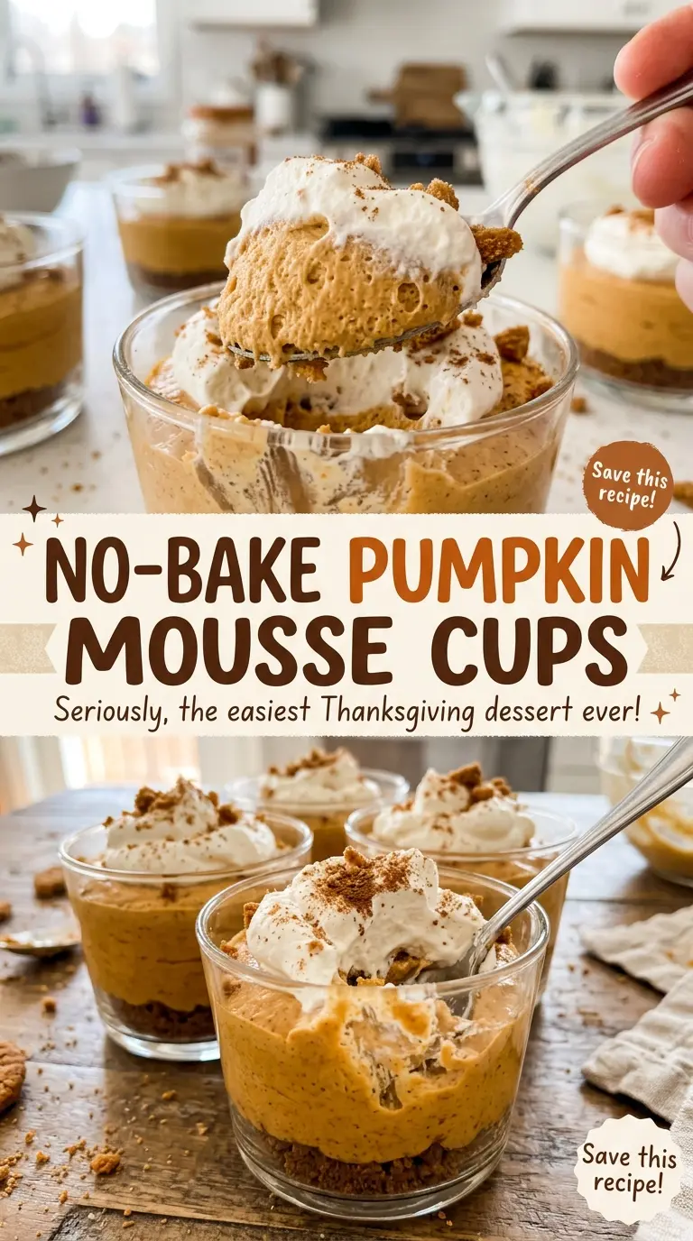 No-Bake Pumpkin Mousse Cups with spiced mousse layers
