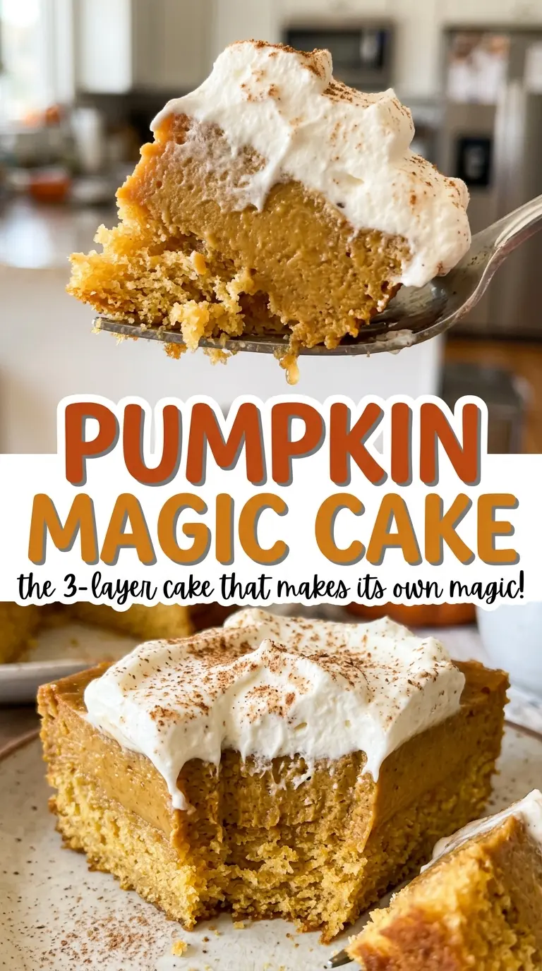 Pumpkin Magic Cake with golden layers