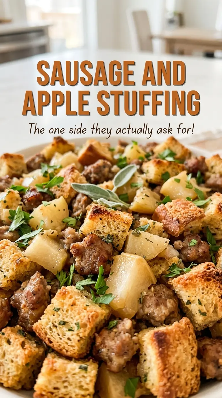 Sausage and Apple Stuffing savory golden casserole