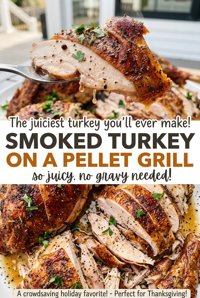 Smoked turkey on a pellet grill, golden seasoned skin