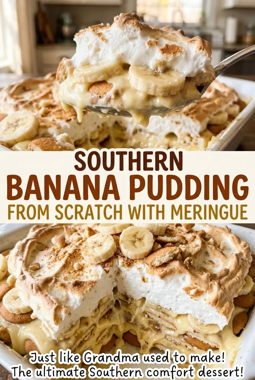 Southern banana pudding with golden meringue